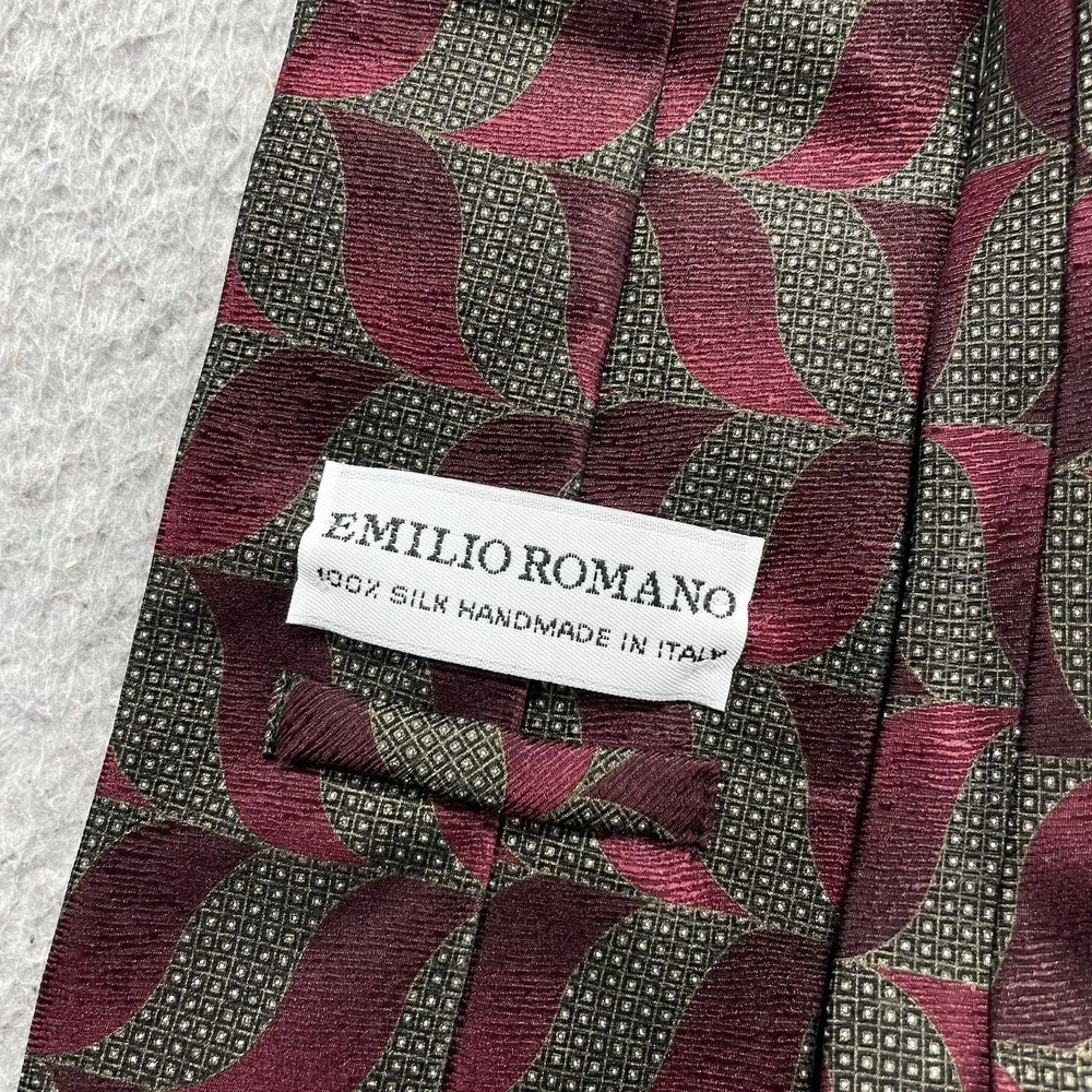 Emilio Romano Tie Mens One Size Red Geometric Classic Jacquard Silk Necktie